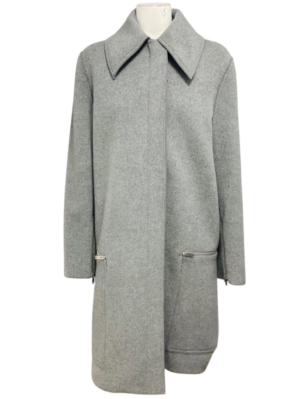 STELLA MCCARTNEY GREY ZIP FRONT MID LENGTH WOOL COAT